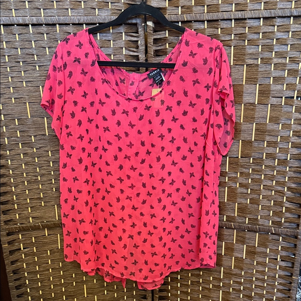 Pink Butterfly Print Women's Top